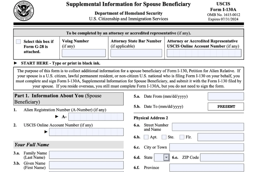 Form I-130A